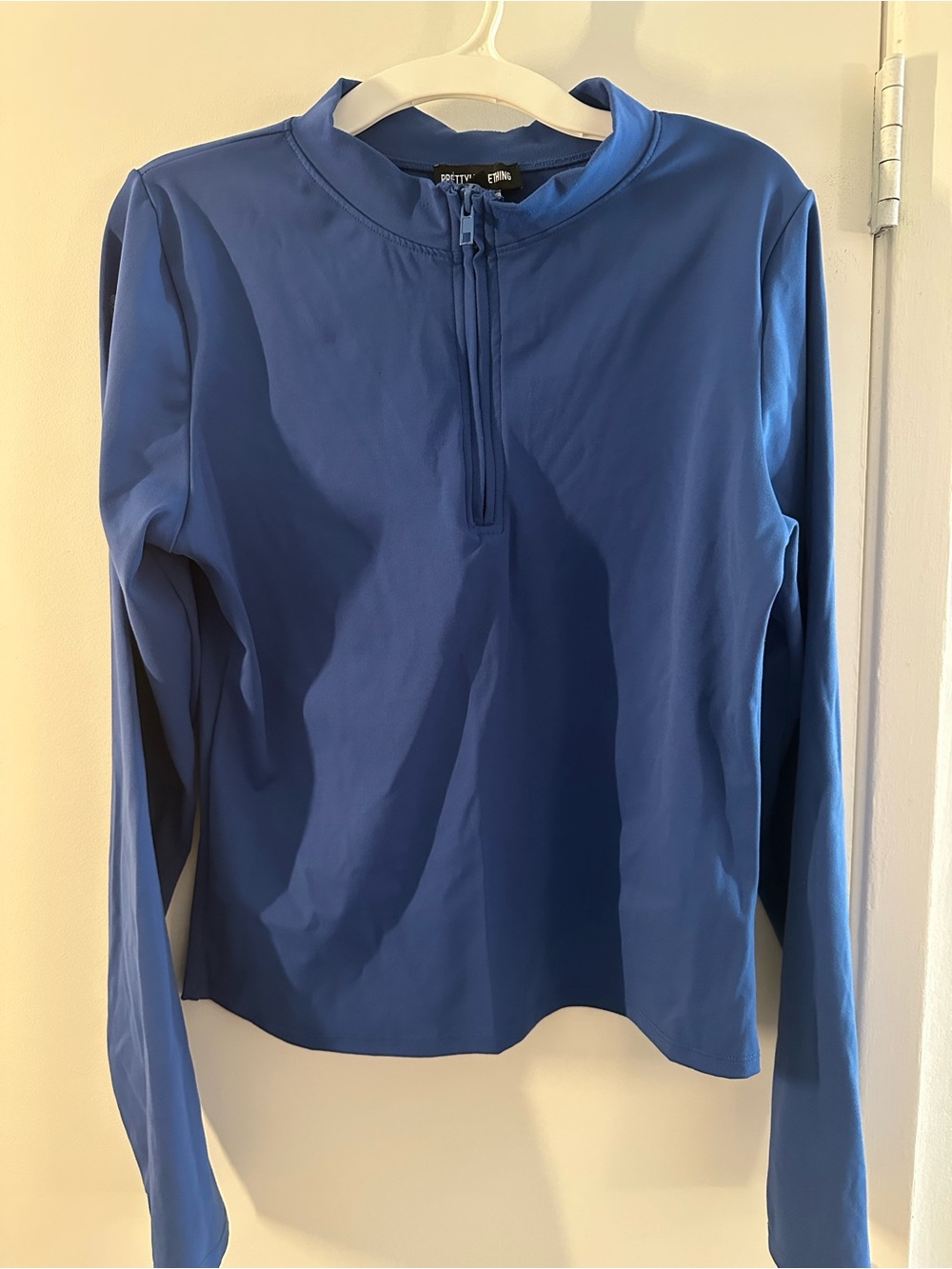 PrettyLittleThing Navy Blue Quarter-Zip Long Sleeve Top